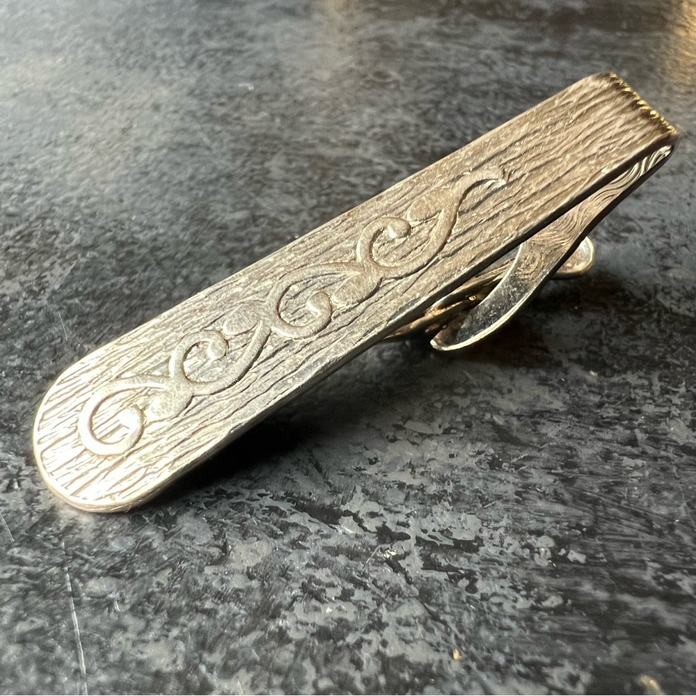 Mens Vintage Tie Clip Textured Retro Mid Century Formal Traditional